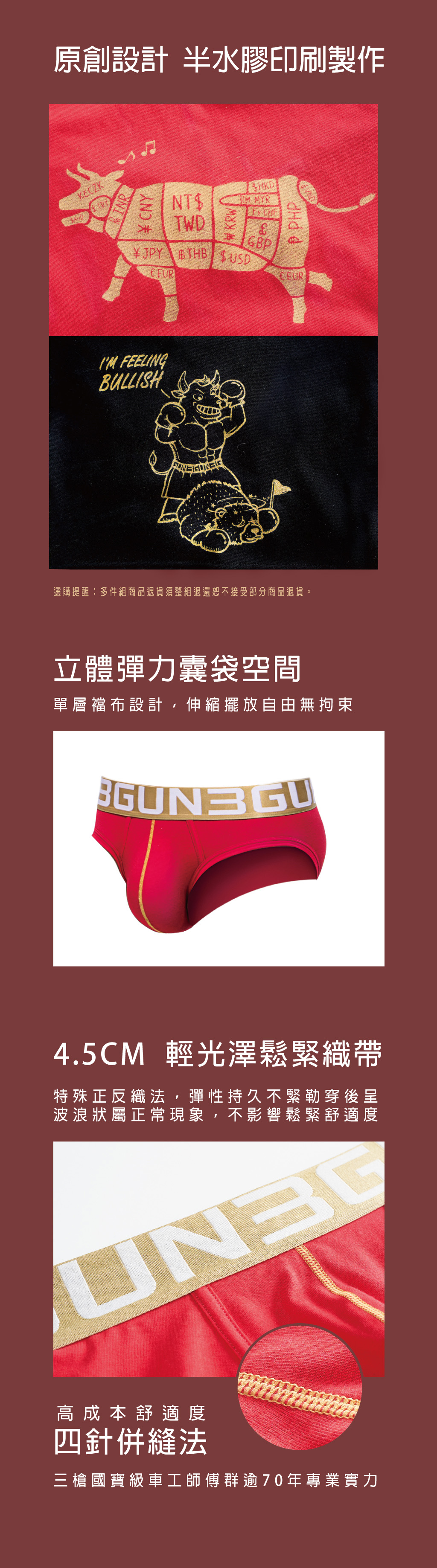 紅運男彈力棉三角褲組-棉選-