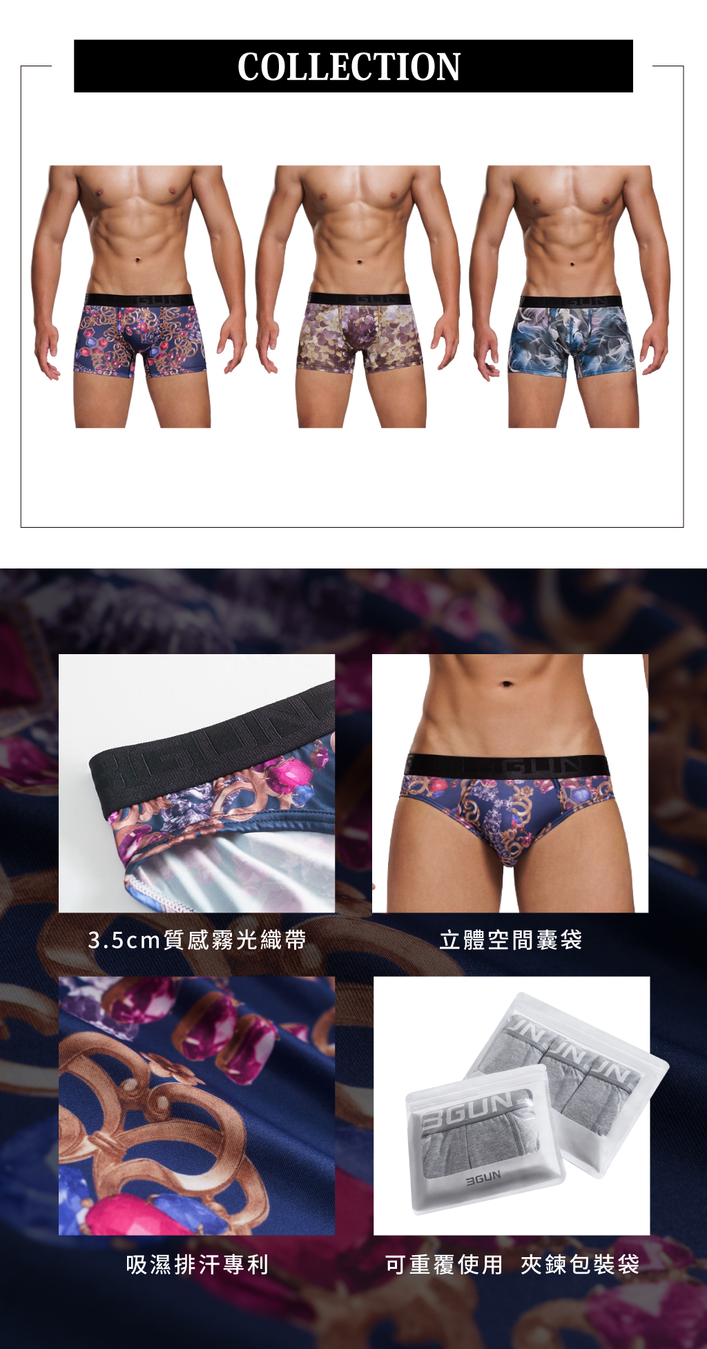奢華寶石男永效吸排平口褲-限量印花-