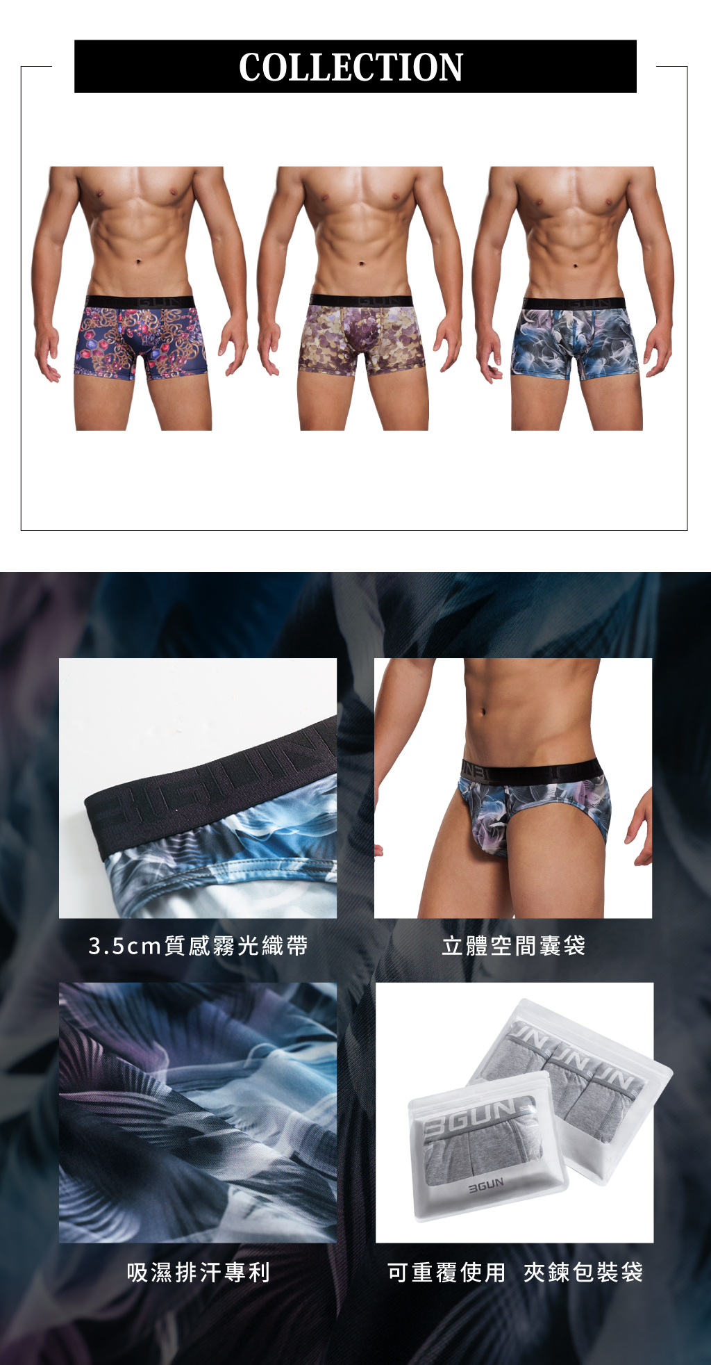 炫彩幻影男永效吸排平口褲-限量印花-