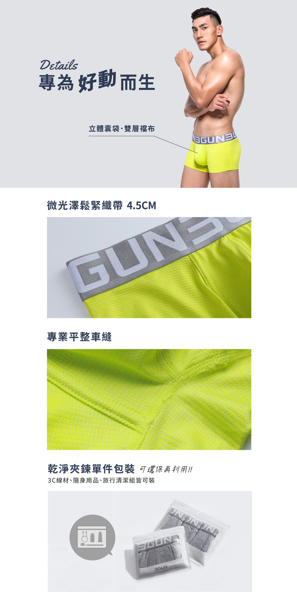 超透氣男快乾網眼平口褲-MESH-3GUN ｜男性時尚內衣褲MIT品牌