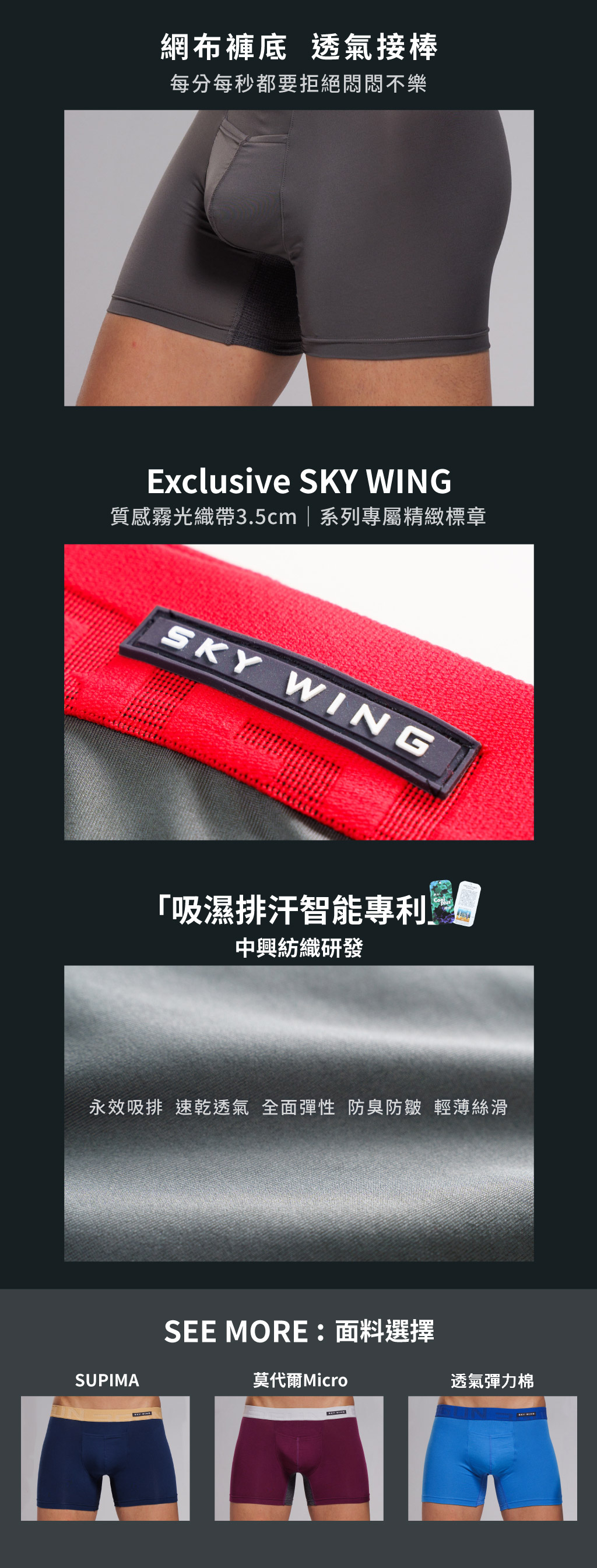 雙制菌真快乾開口三角褲-SKY WING 天翼-3GUN ｜男性時尚內衣褲MIT品牌
