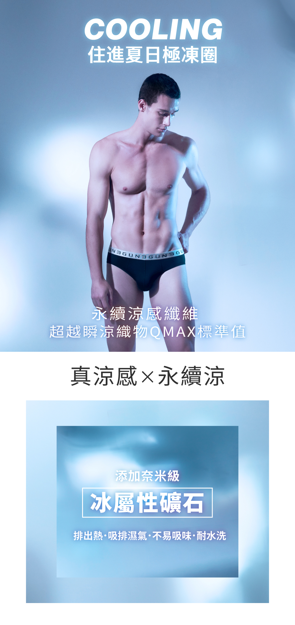 涼感男輕透快乾三角褲-COOLING-3GUN ｜男性時尚內衣褲MIT品牌
