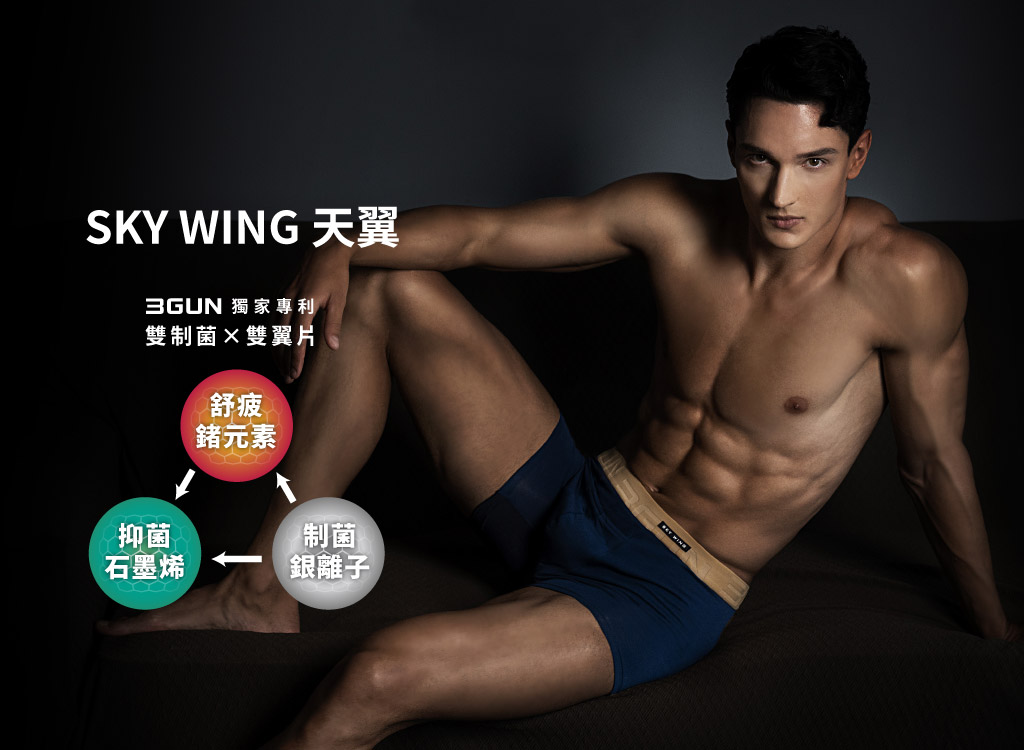 雙制菌SUPIMA開口平口褲-SKY WING 天翼-3GUN ｜男性時尚內衣褲MIT品牌